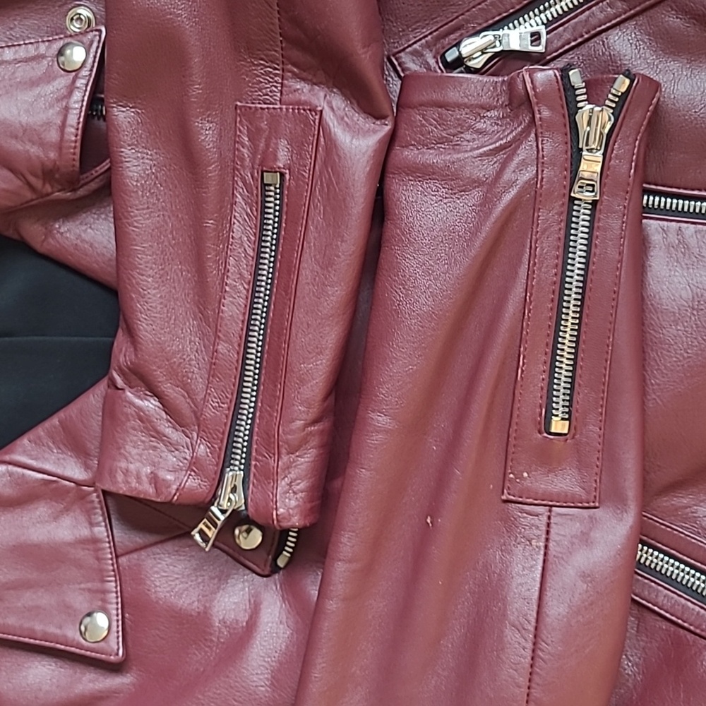 Reformation Biker Leather Jacket Berry/Burgundy - Picture 8 of 12
